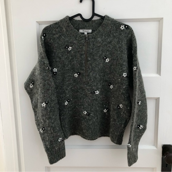 Madewell Embroidered Enfield Half Zip Wool Sweater - Picture 2 of 11